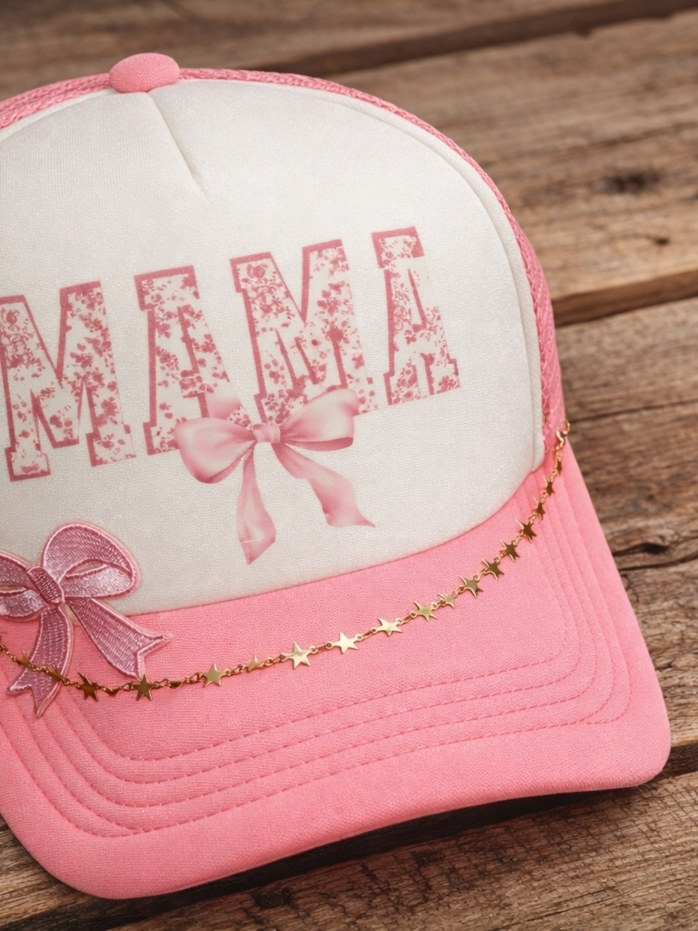 Womens  Pink "MAMA" Trucker Hat with Bow Detail